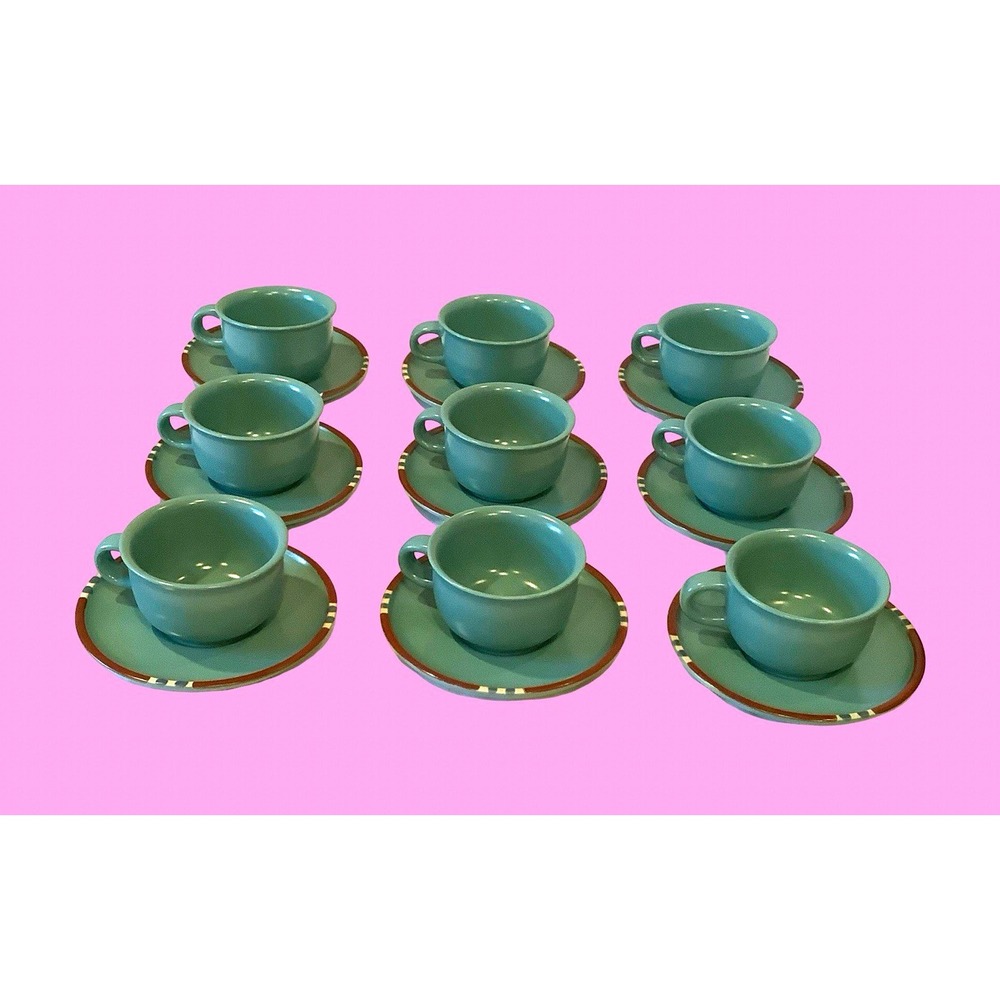 Dansk Mesa 9 Turquoise Blue Ceramic Cups & Saucers Set Southwest Collectable